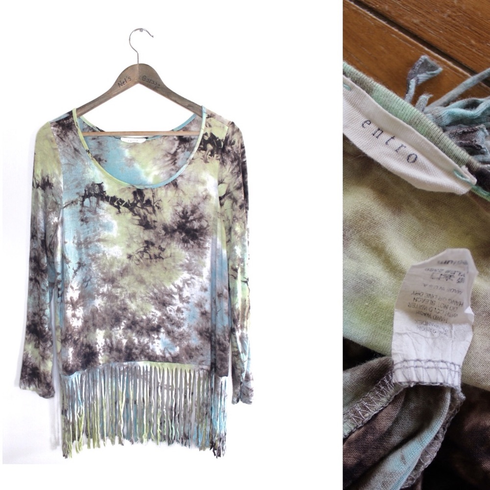 entro Bohemian Fringe Tie Dye Hippie Top Large